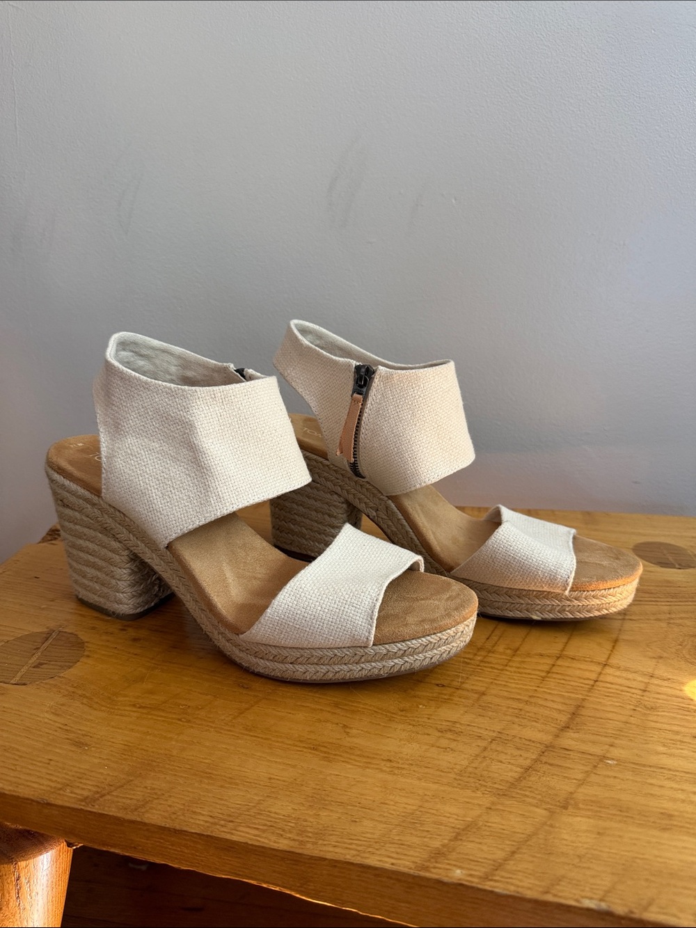 TOMS Majorca Rope Platform Sandals Size 12 Natural Canvas Espadrille Boho